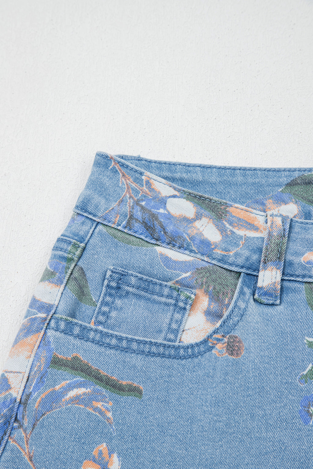 Sky Blue Retro Floral Print Jeans