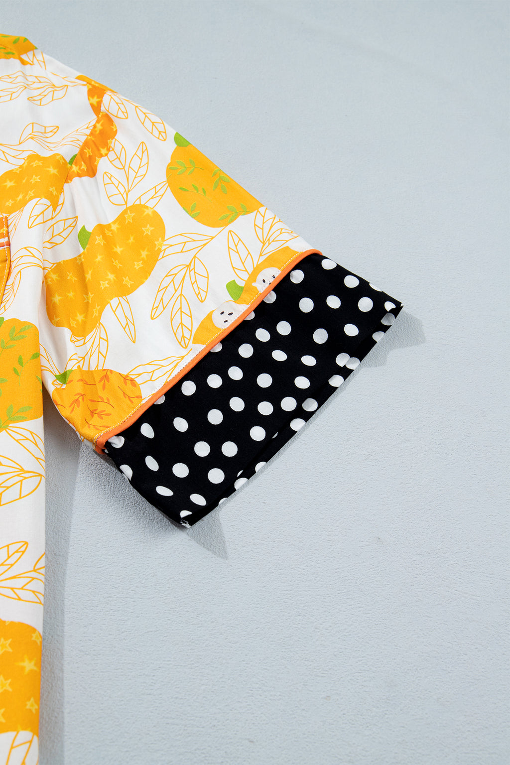 Orange Short Sleeve Pumpkin Print Polka Dot Trim Lounge Set