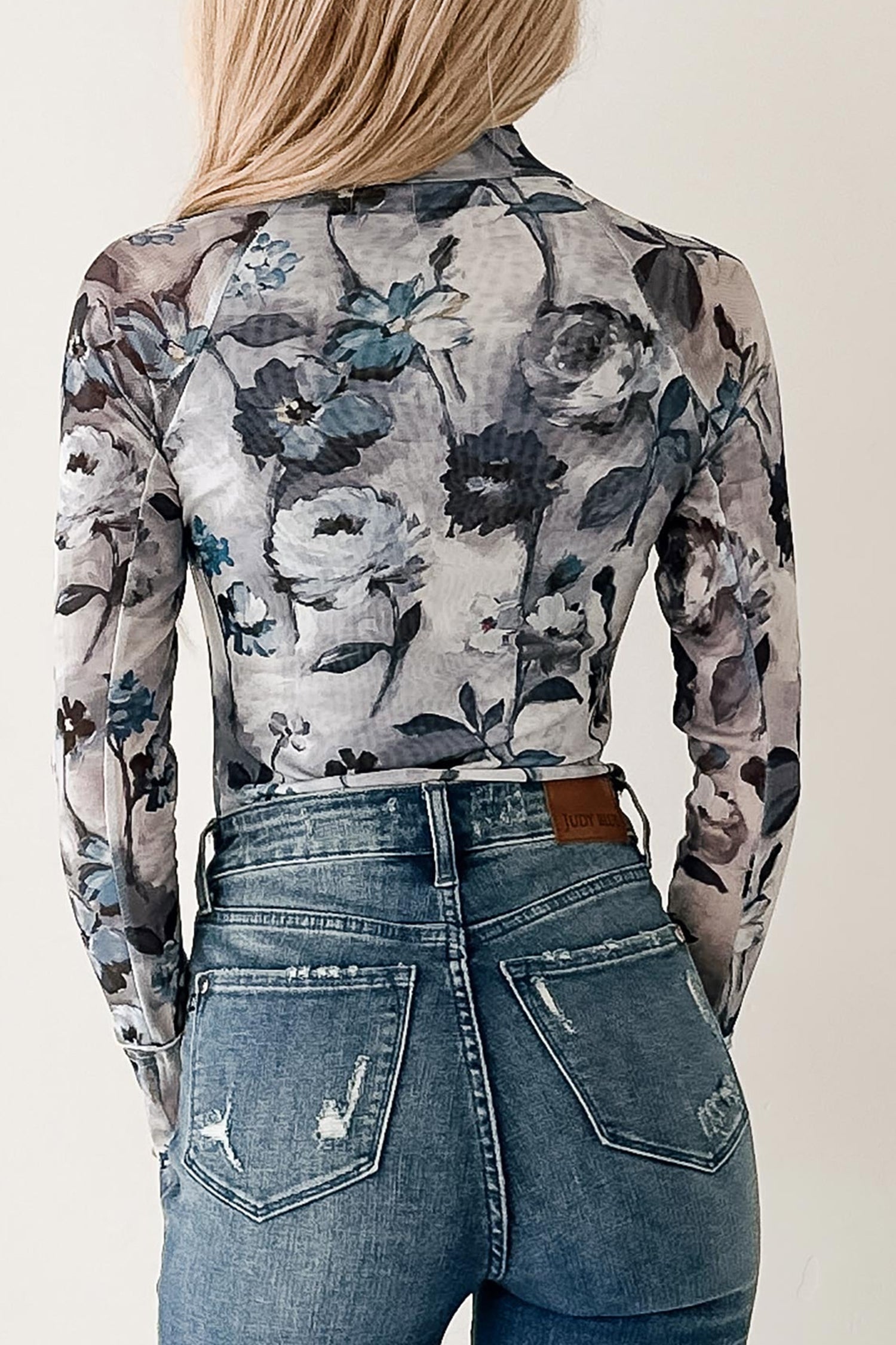 Sky Blue Floral Mesh Sheath Top
