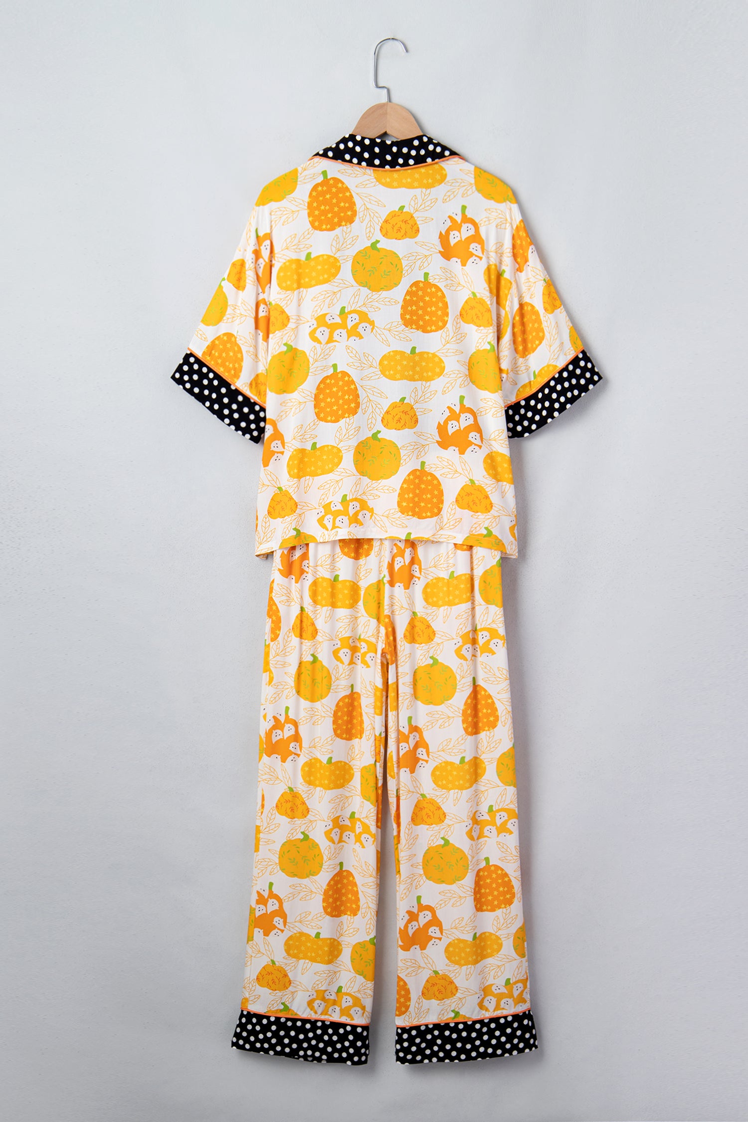 Orange Short Sleeve Pumpkin Print Polka Dot Trim Lounge Set