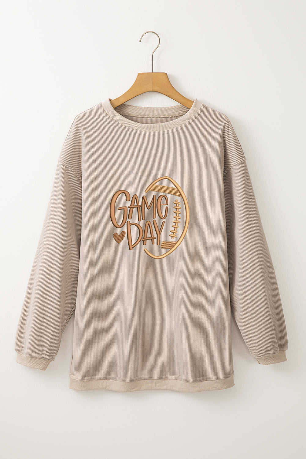 Smoke Gray Twisted Rib Texture Game Day Embroidered Baggy Sweatshirt