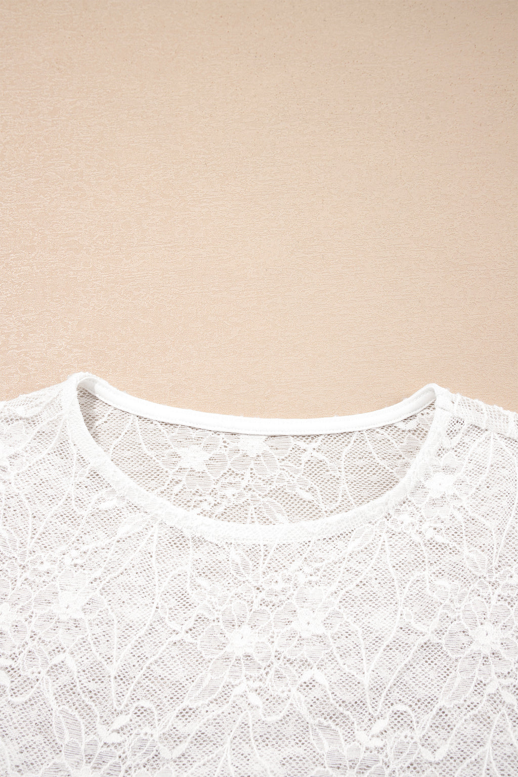 Beige Long Sleeve Mesh Lace Top