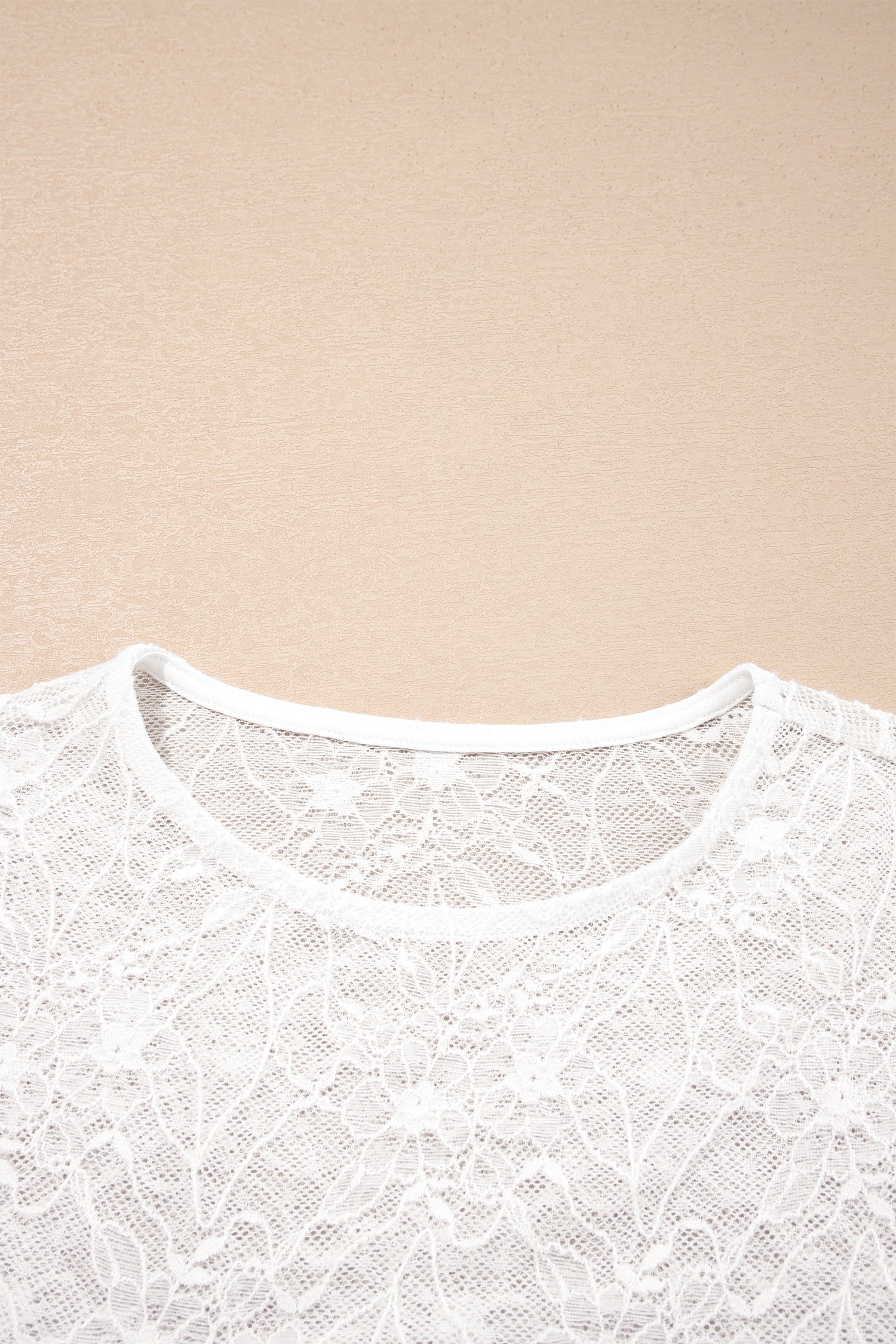 Beige Long Sleeve Mesh Lace Top