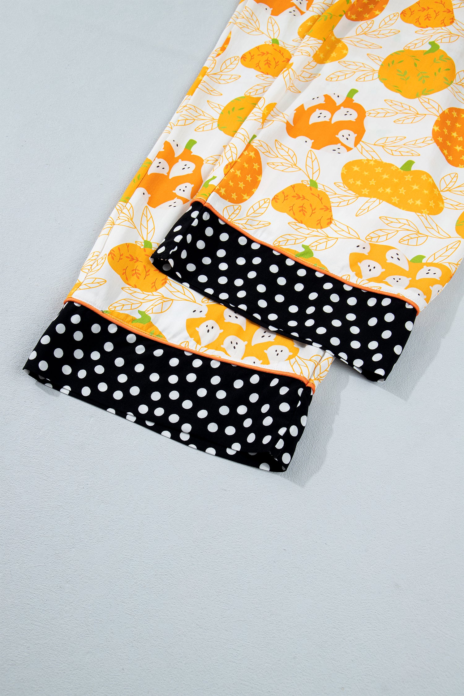 Orange Short Sleeve Pumpkin Print Polka Dot Trim Lounge Set