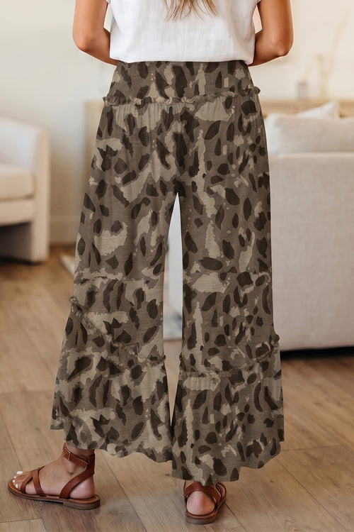 Brown Camo Print Wide Leg Casual Pants