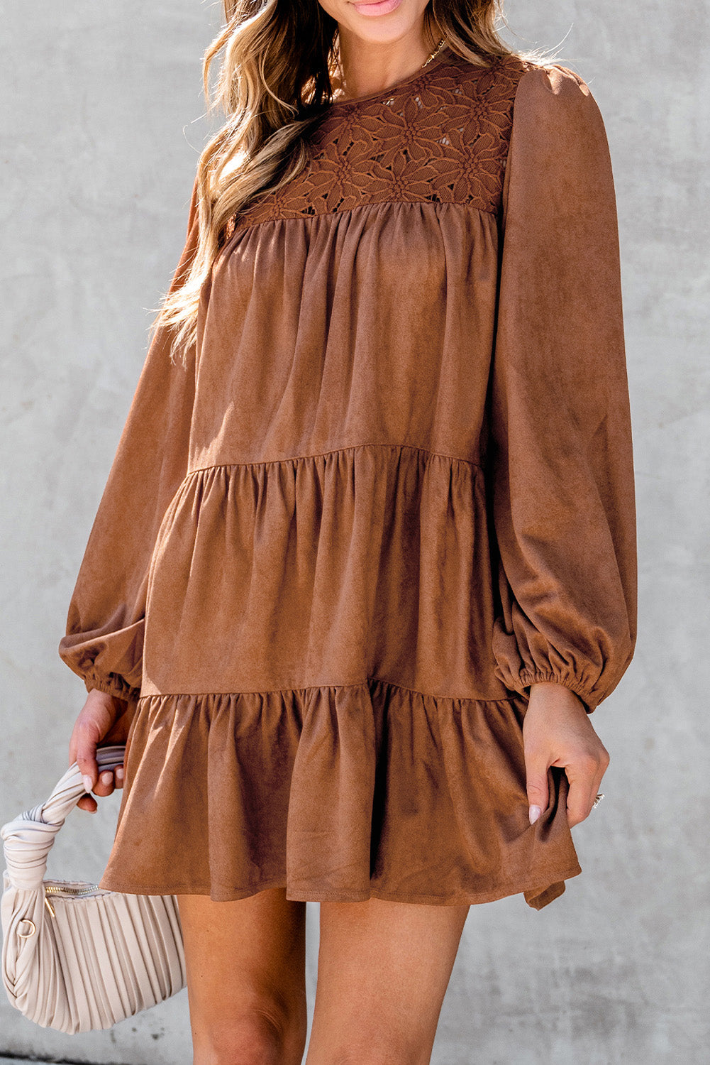 Chestnut Floral Lace Crochet Mini Dress