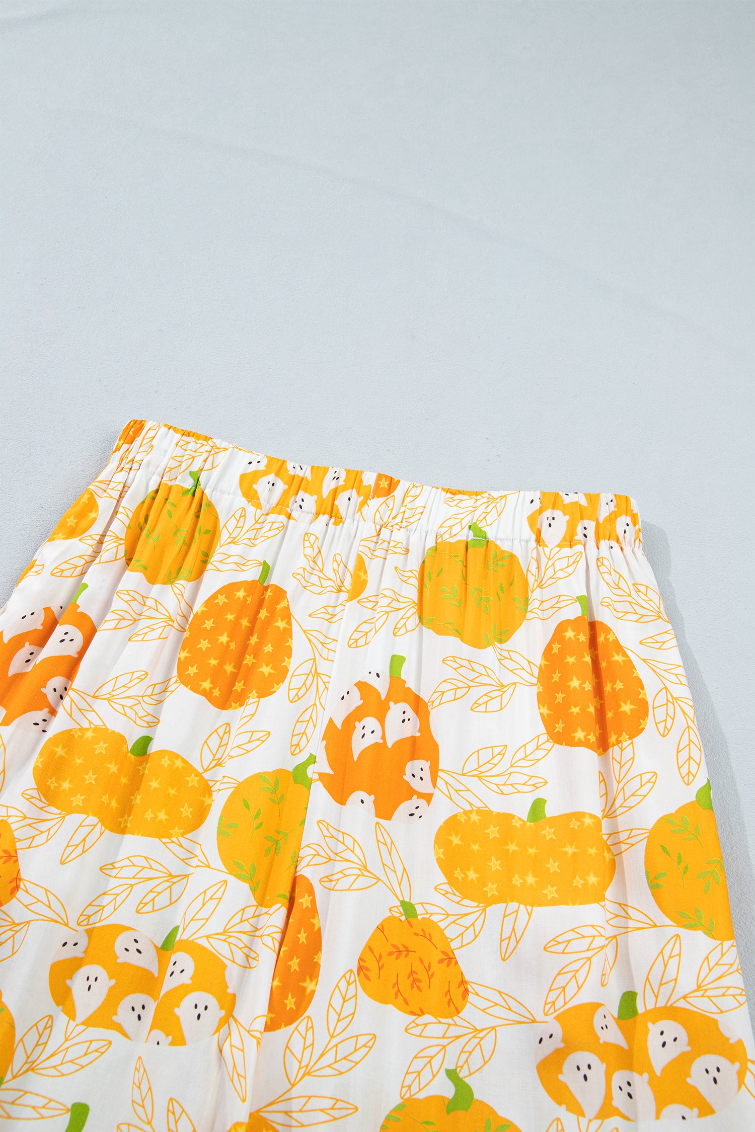 Orange Short Sleeve Pumpkin Print Polka Dot Trim Lounge Set