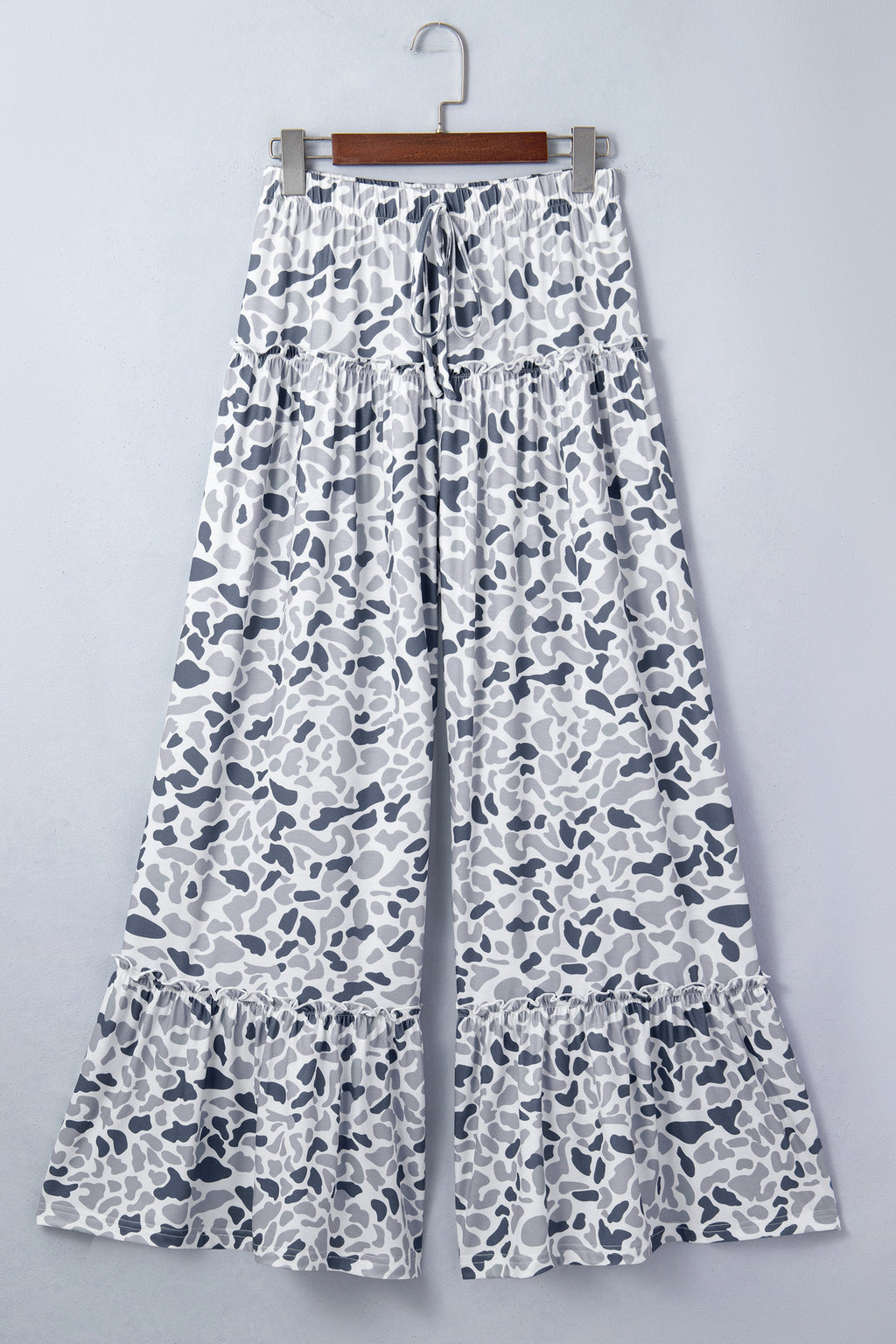 Brown Camo Print Wide Leg Casual Pants