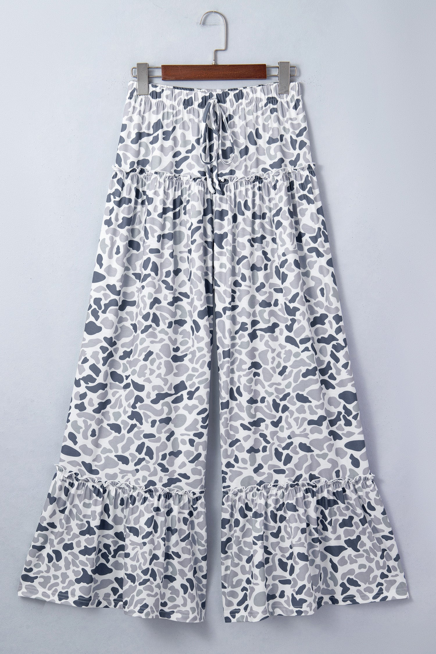 Brown Camo Print Wide Leg Casual Pants