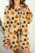 Halloween Orange Ruffle Pumpkin Face Two-Piece Lounge Set