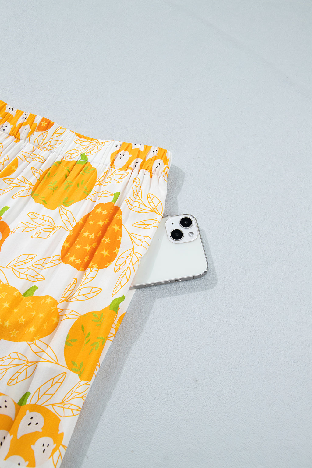 Orange Short Sleeve Pumpkin Print Polka Dot Trim Lounge Set