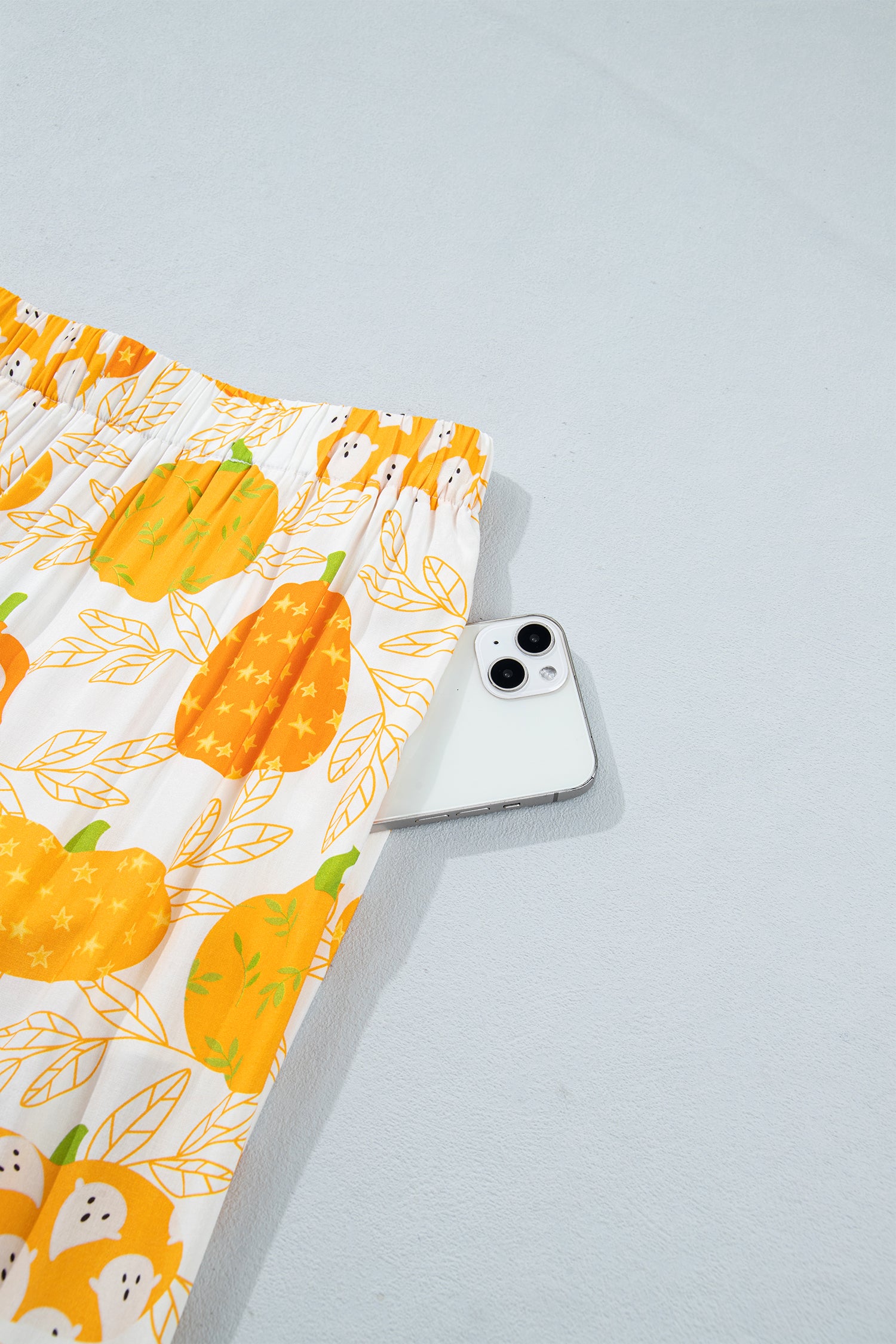 Orange Short Sleeve Pumpkin Print Polka Dot Trim Lounge Set