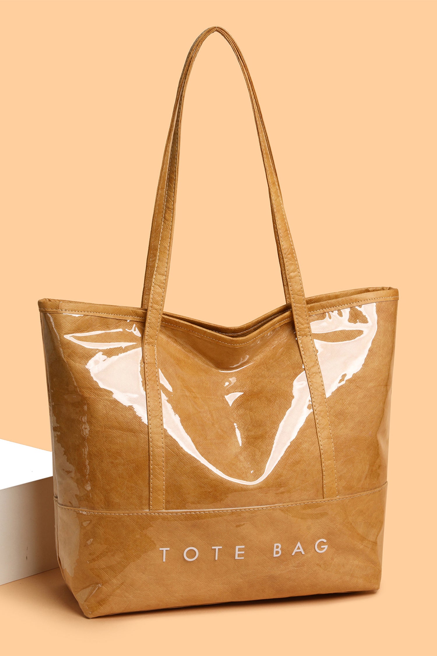 Camel Retro Letter Print Waterproof Tote Bag