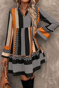 Black Striped Polka Dot Print Ruffled Mini Dress