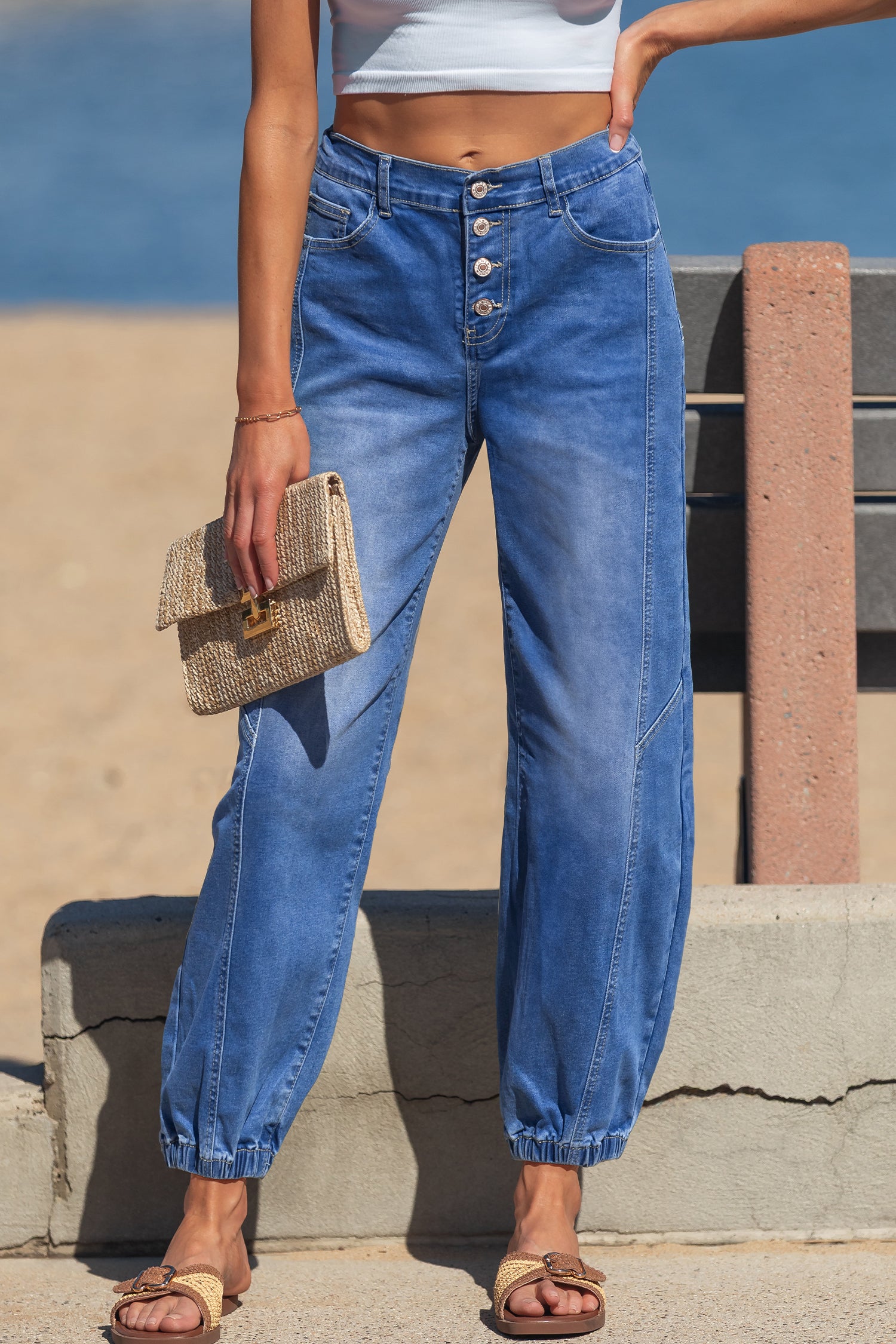 Blue Tapered Casual Loose Fit Jeans