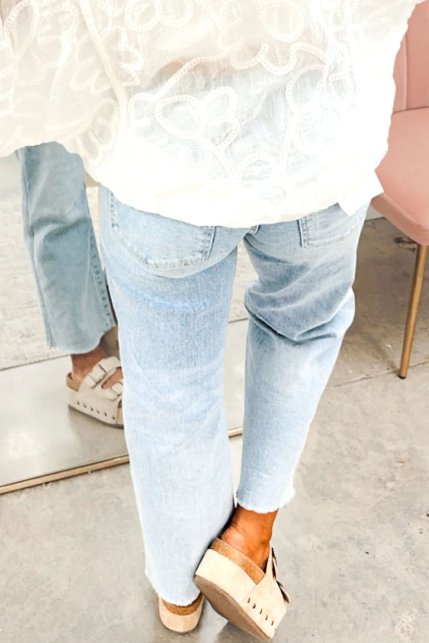 Beau Blue Sequin Detail Patched Rugby Pattern Jeans