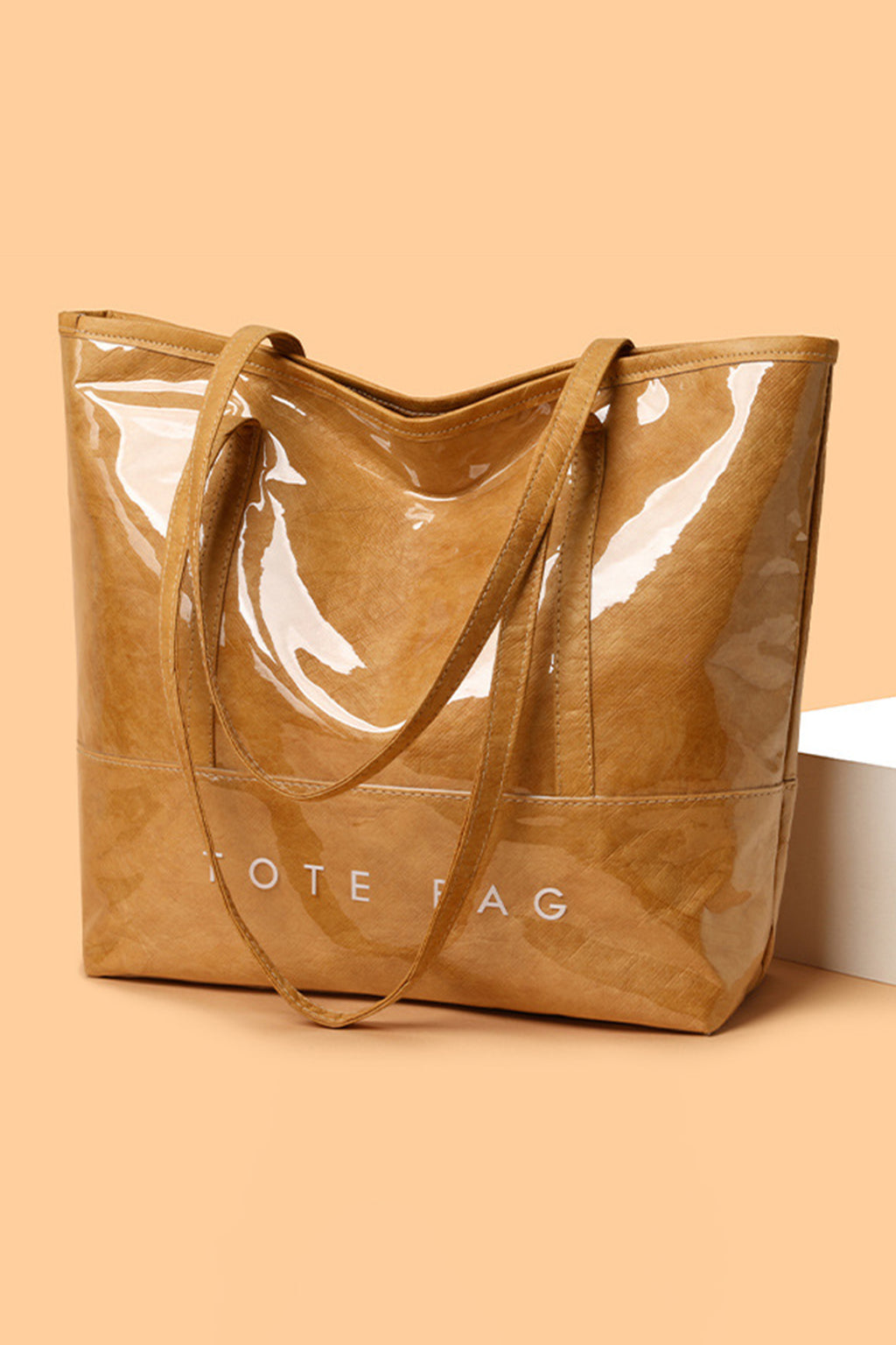 Camel Retro Letter Print Waterproof Tote Bag