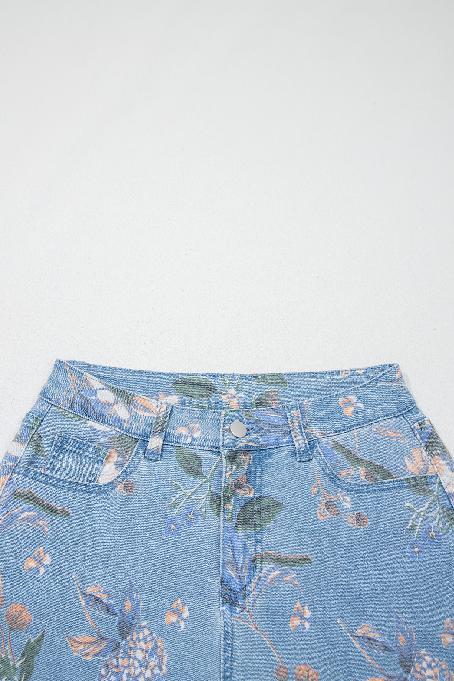 Sky Blue Retro Floral Print Jeans