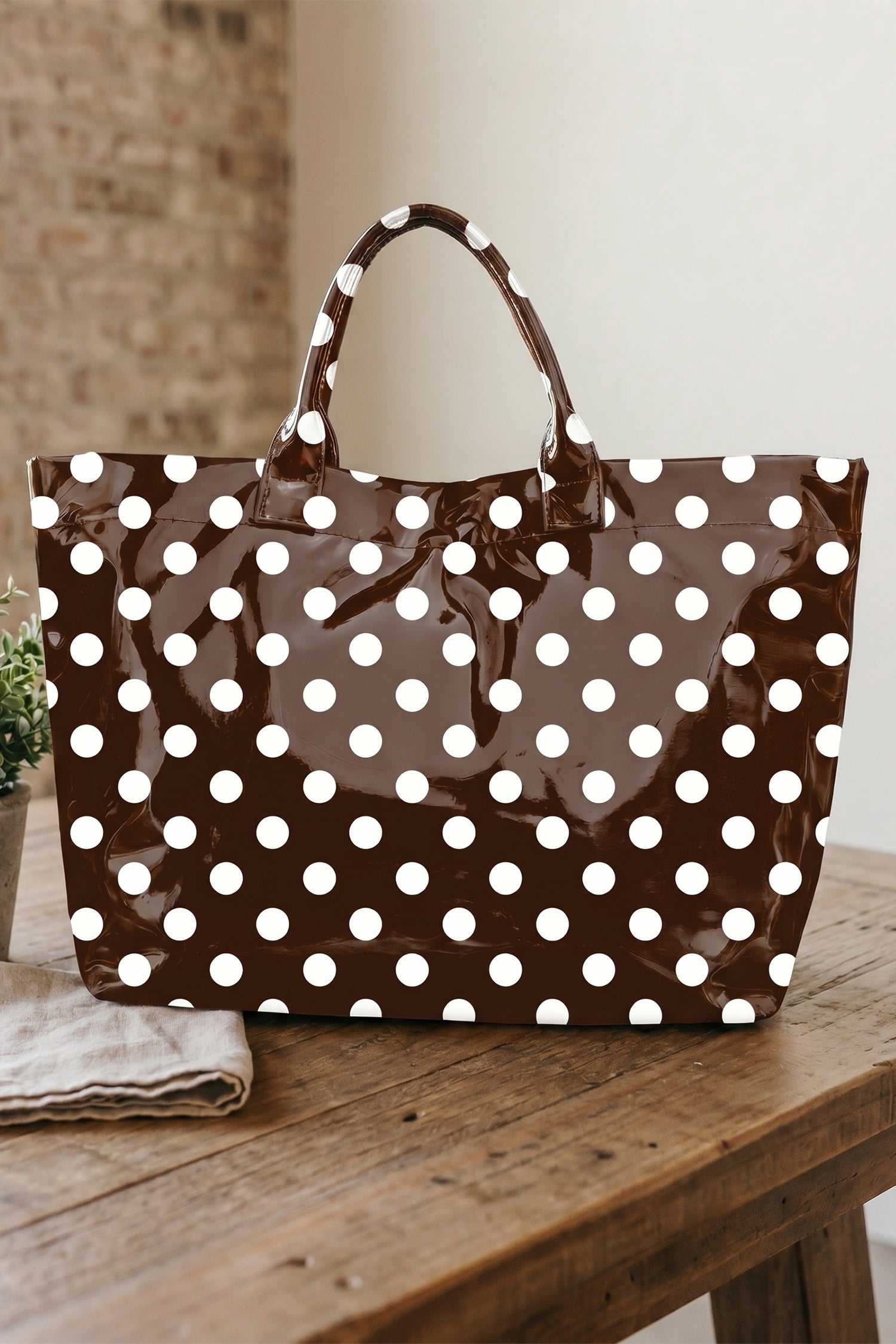 Color black Polka Dot Glossy Tote Bag