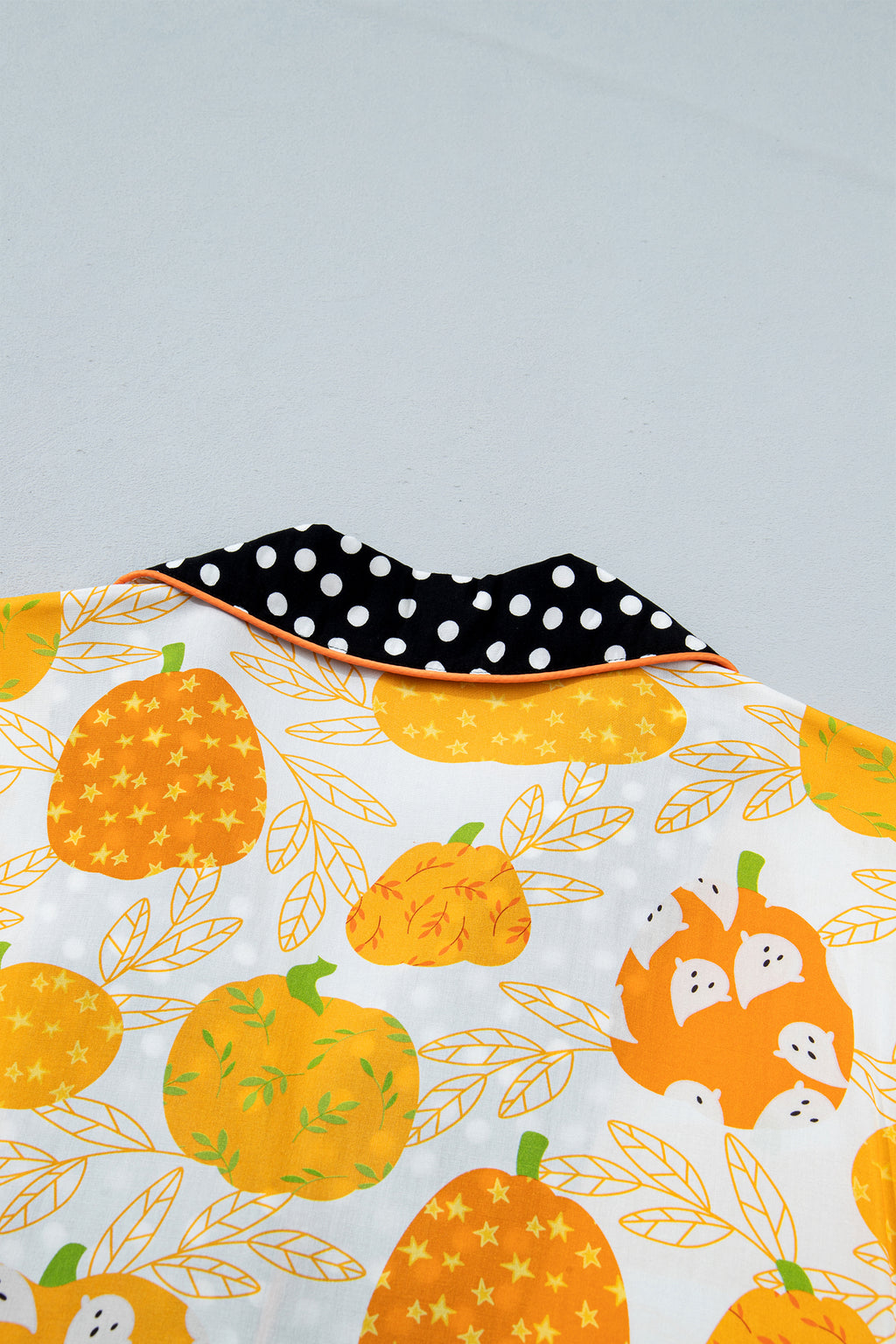 Orange Short Sleeve Pumpkin Print Polka Dot Trim Lounge Set