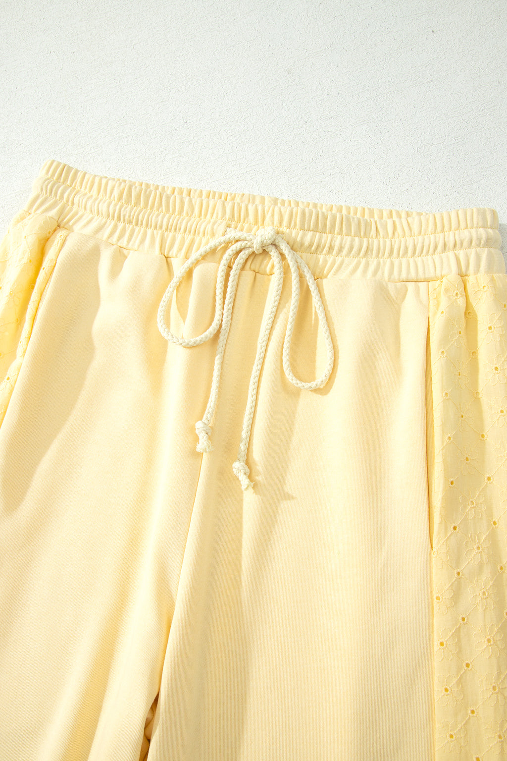 Yellow Cream Eyelet Embroidered Lace Patchwork Pants Set