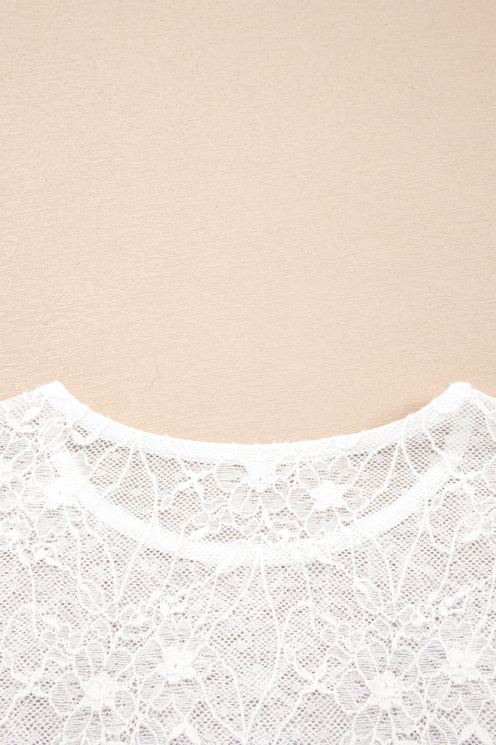 Beige Long Sleeve Mesh Lace Top