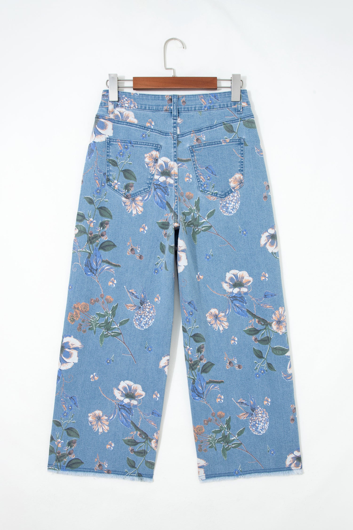 Sky Blue Retro Floral Print Jeans