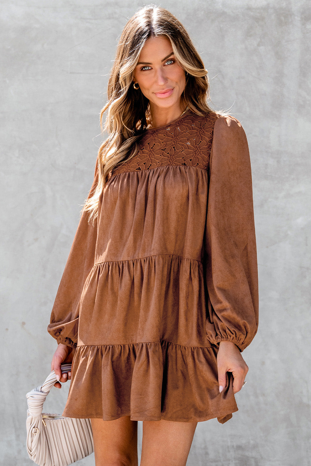 Chestnut Floral Lace Crochet Mini Dress