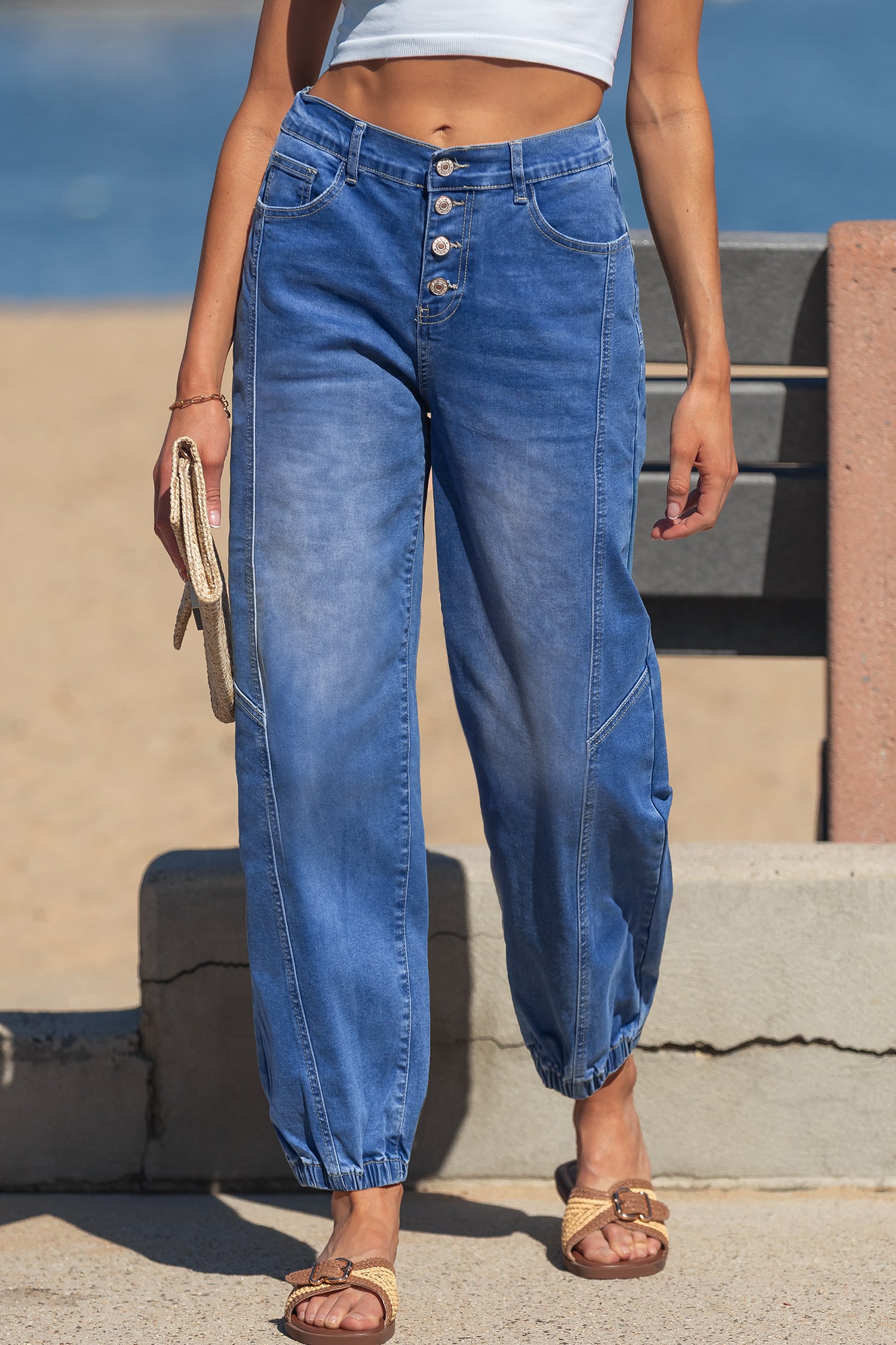 Blue Tapered Casual Loose Fit Jeans