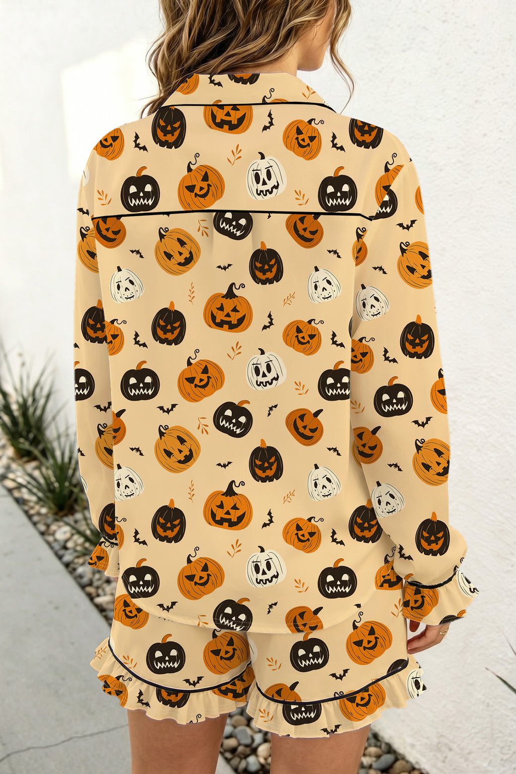 Halloween Orange Ruffle Pumpkin Face Two-Piece Lounge Set