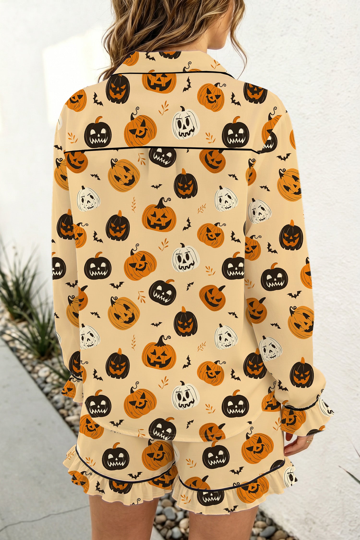 Halloween Orange Ruffle Pumpkin Face Two-Piece Lounge Set