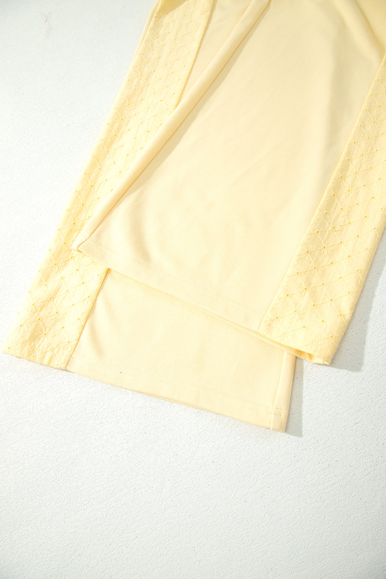 Yellow Cream Eyelet Embroidered Lace Patchwork Pants Set