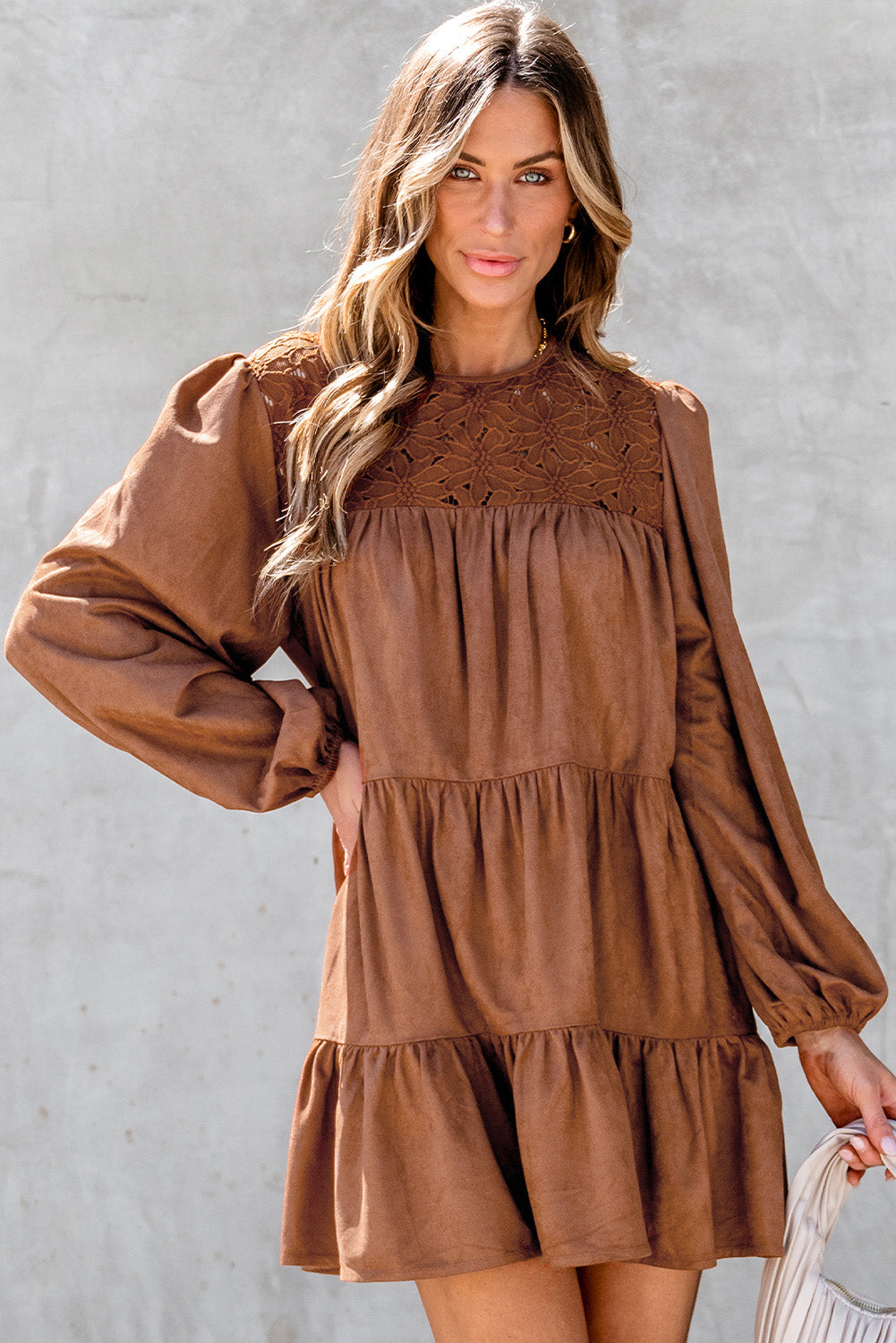 Chestnut Floral Lace Crochet Mini Dress
