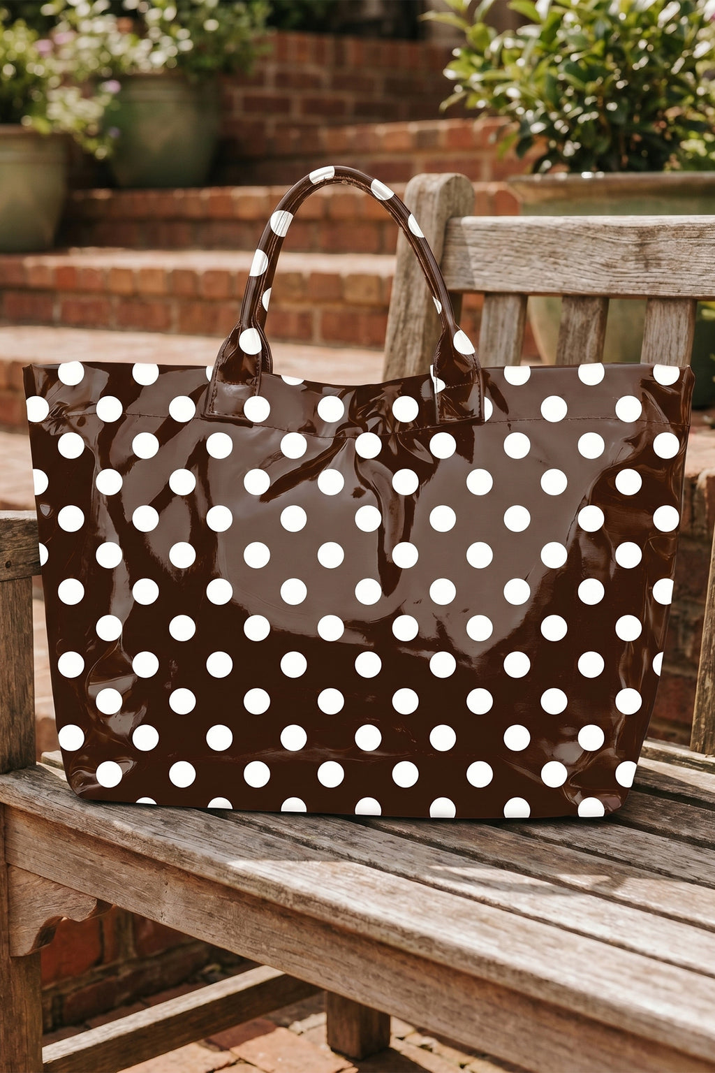 Color black Polka Dot Glossy Tote Bag