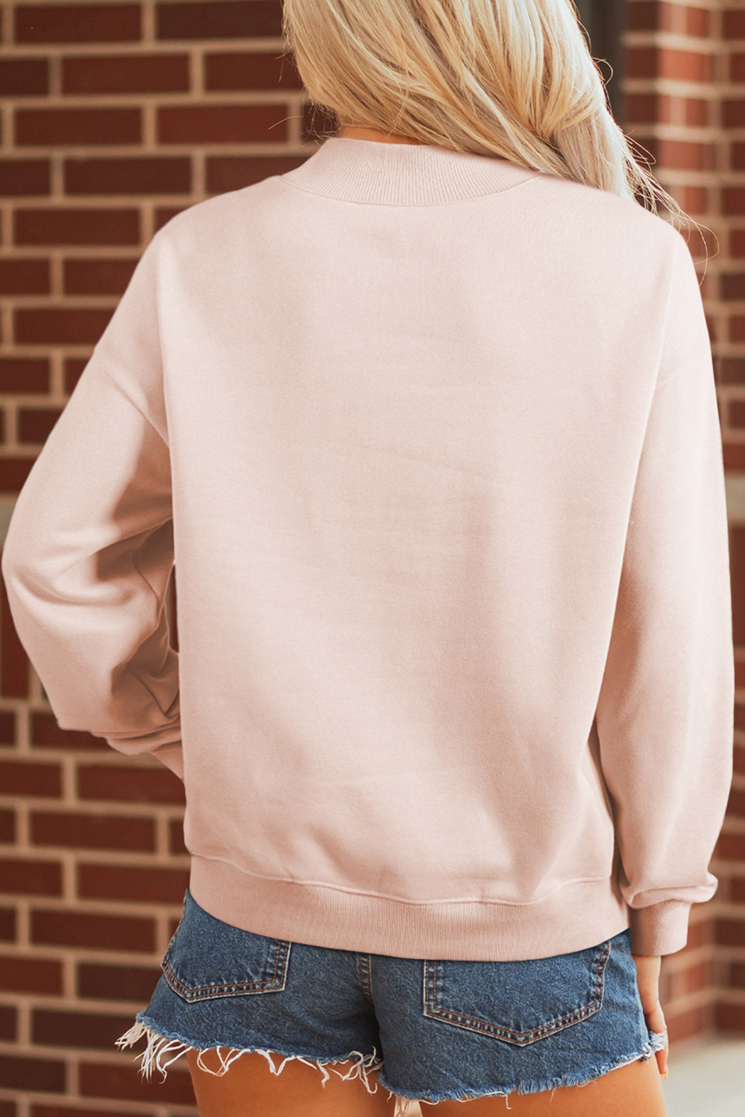 Apricot Pink Camo Print Letter Graphic Sweatshirt