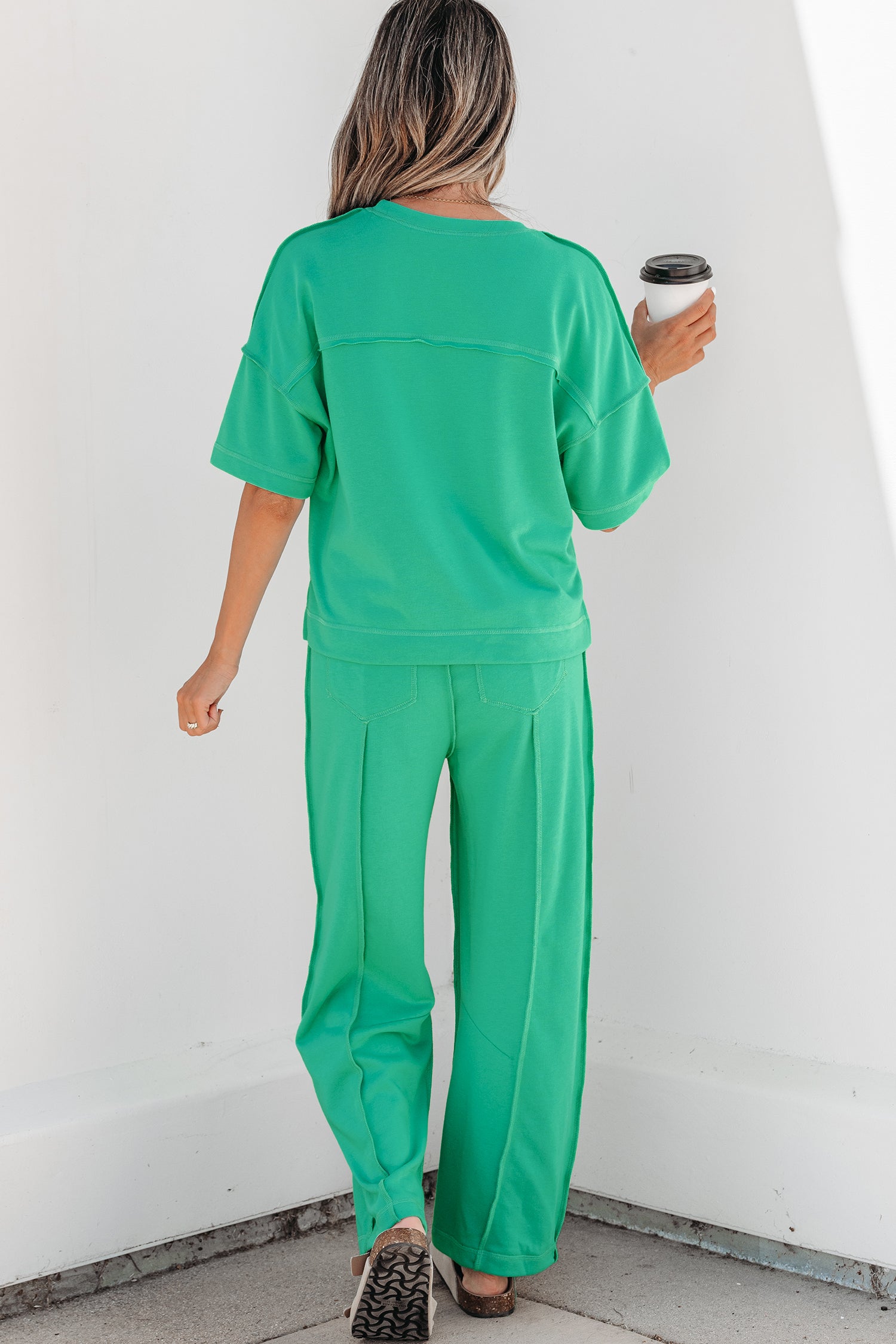 Rose Red Drop Shoulder Boxy Tee and Barrel Pants Set