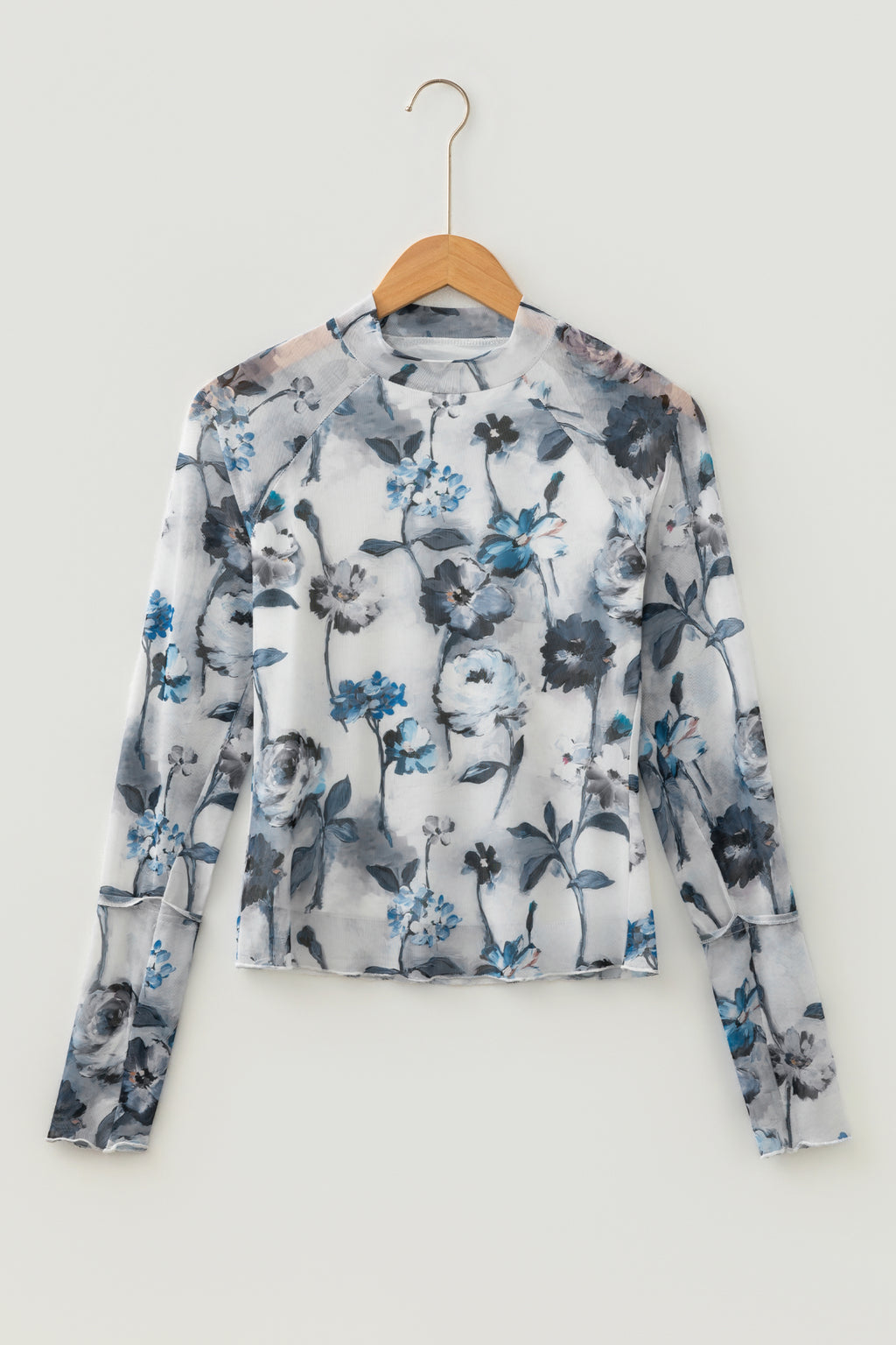 Sky Blue Floral Mesh Sheath Top