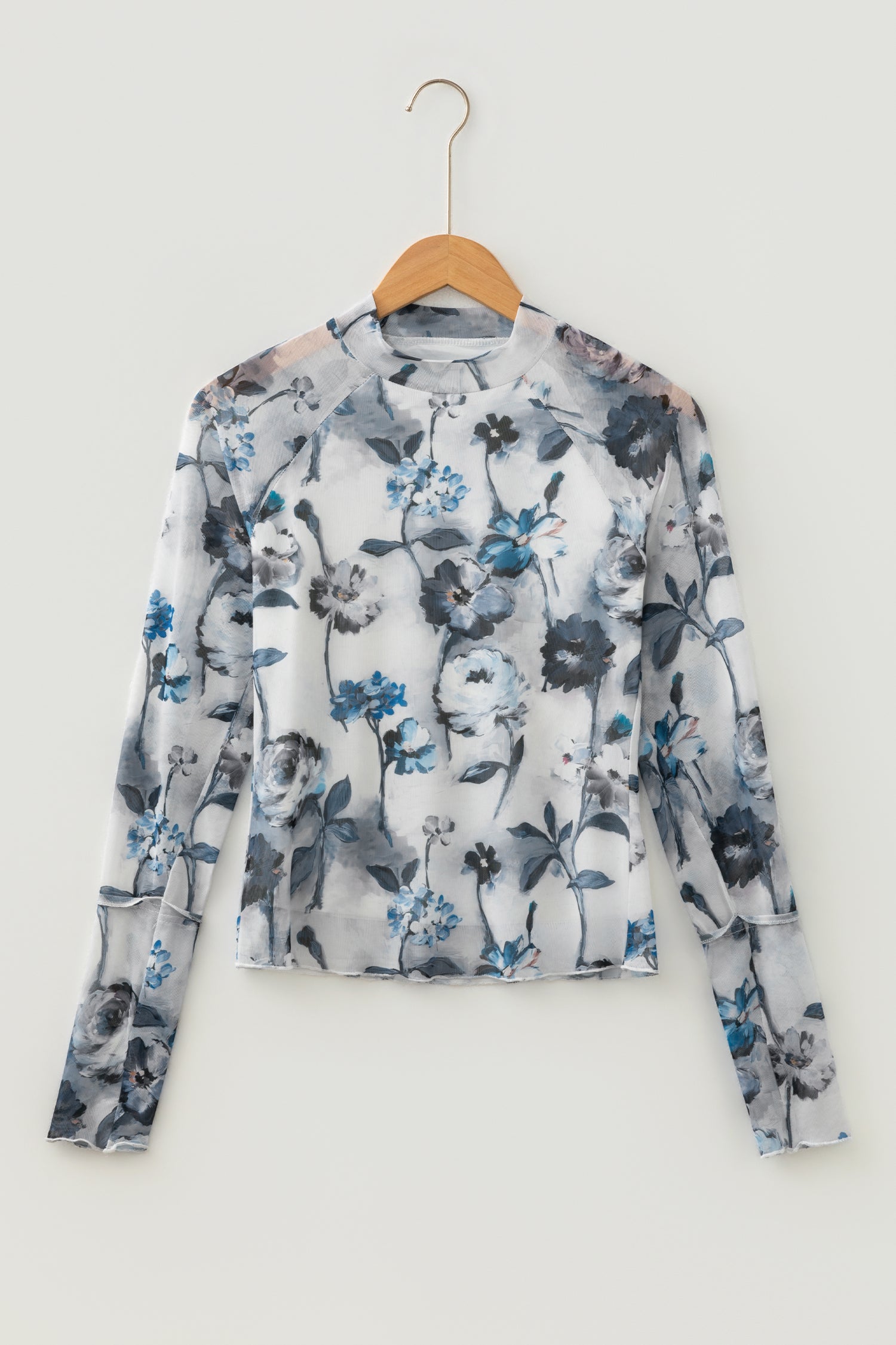 Sky Blue Floral Mesh Sheath Top