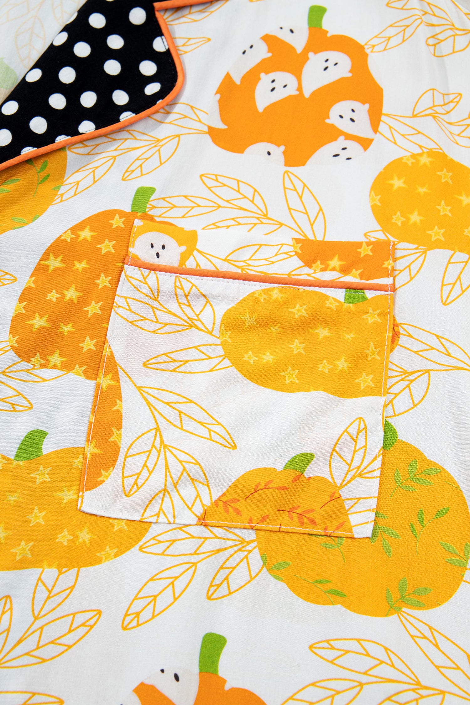 Orange Short Sleeve Pumpkin Print Polka Dot Trim Lounge Set