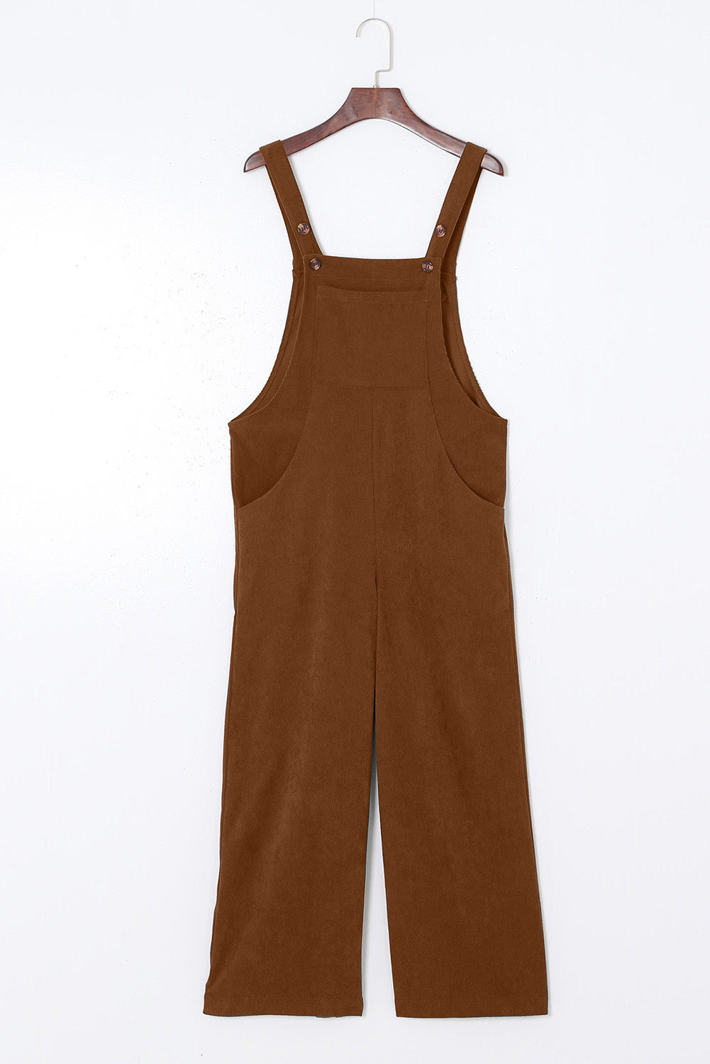 Brown Solid Color Corduroy Wide Leg Overalls