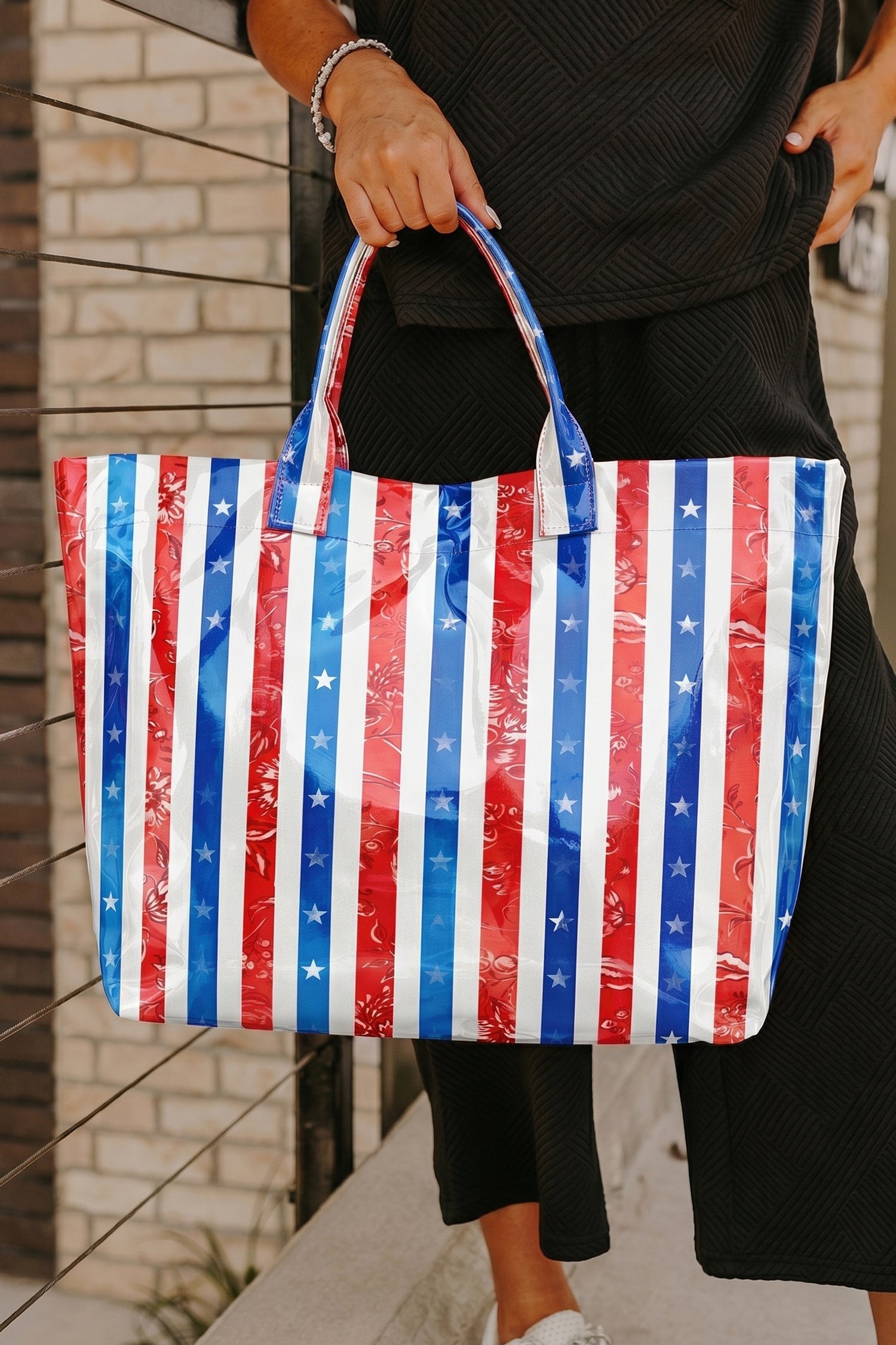 Color black Polka Dot Glossy Tote Bag