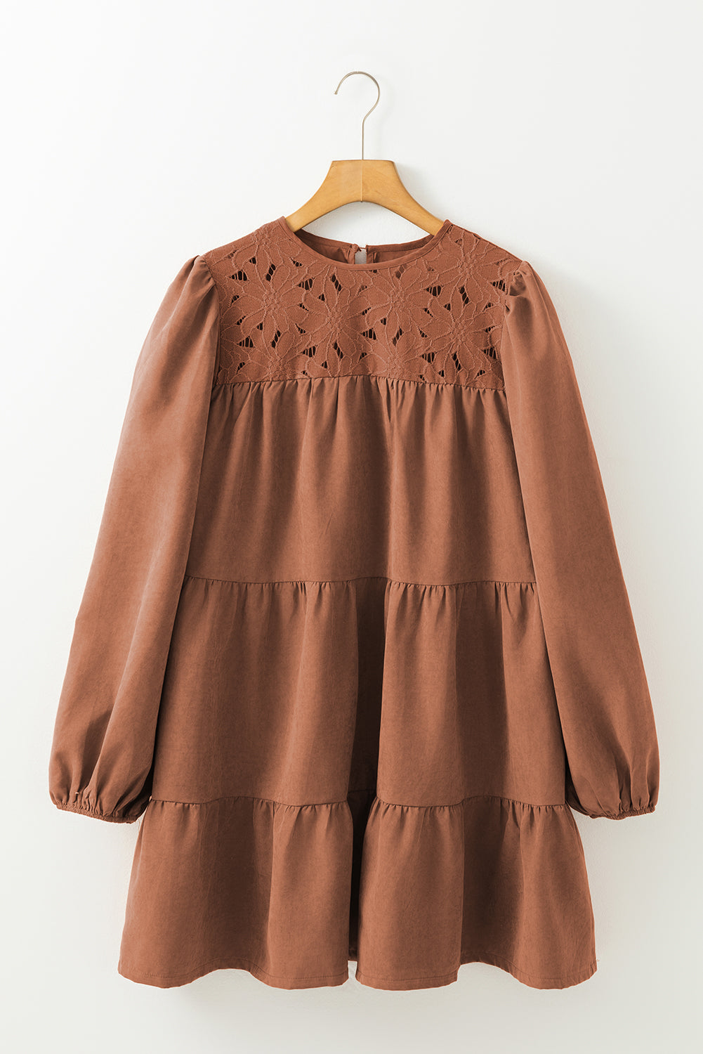Chestnut Floral Lace Crochet Mini Dress