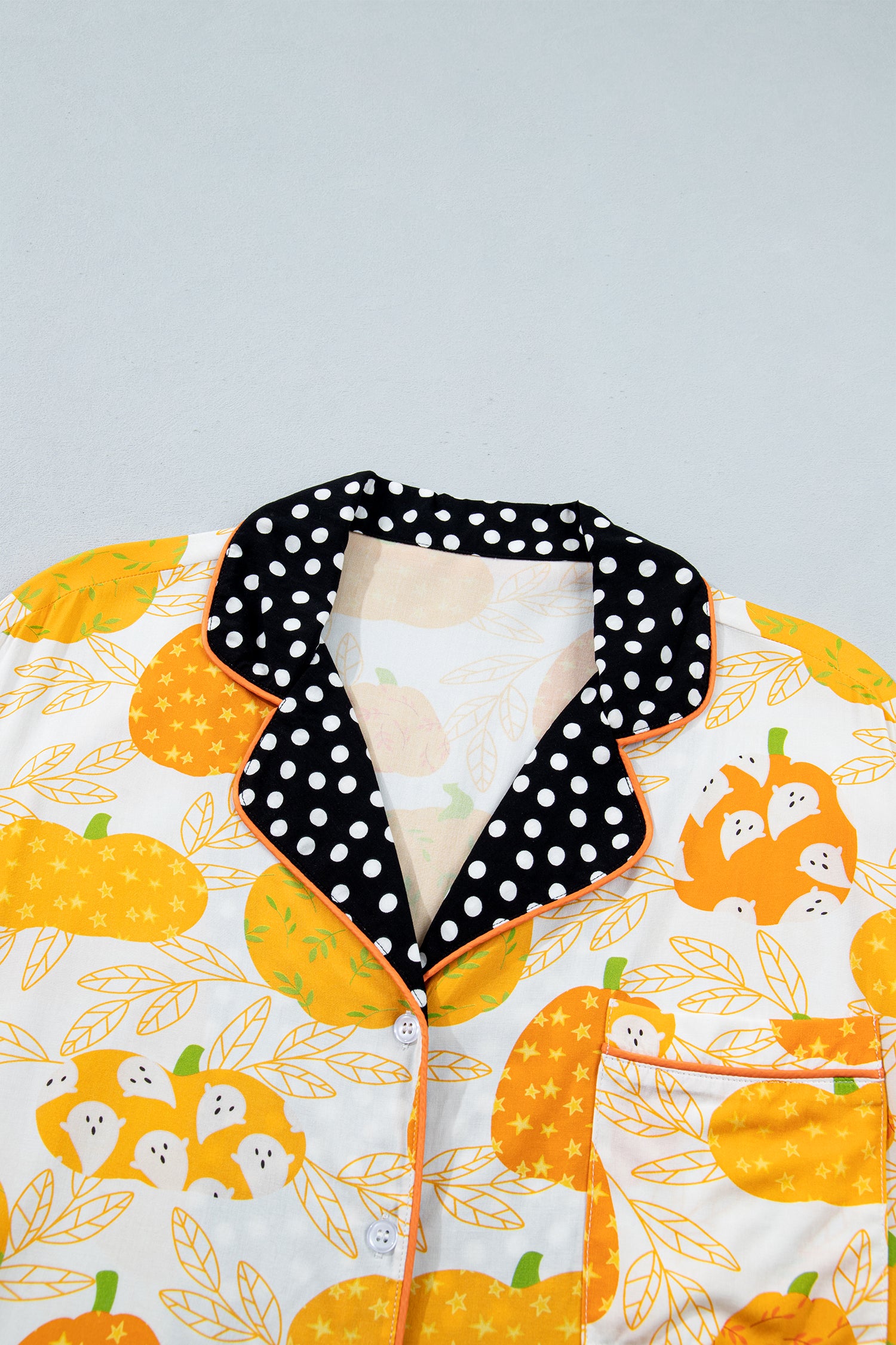 Orange Short Sleeve Pumpkin Print Polka Dot Trim Lounge Set