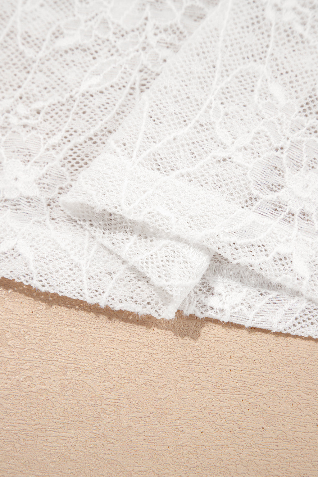 Beige Long Sleeve Mesh Lace Top
