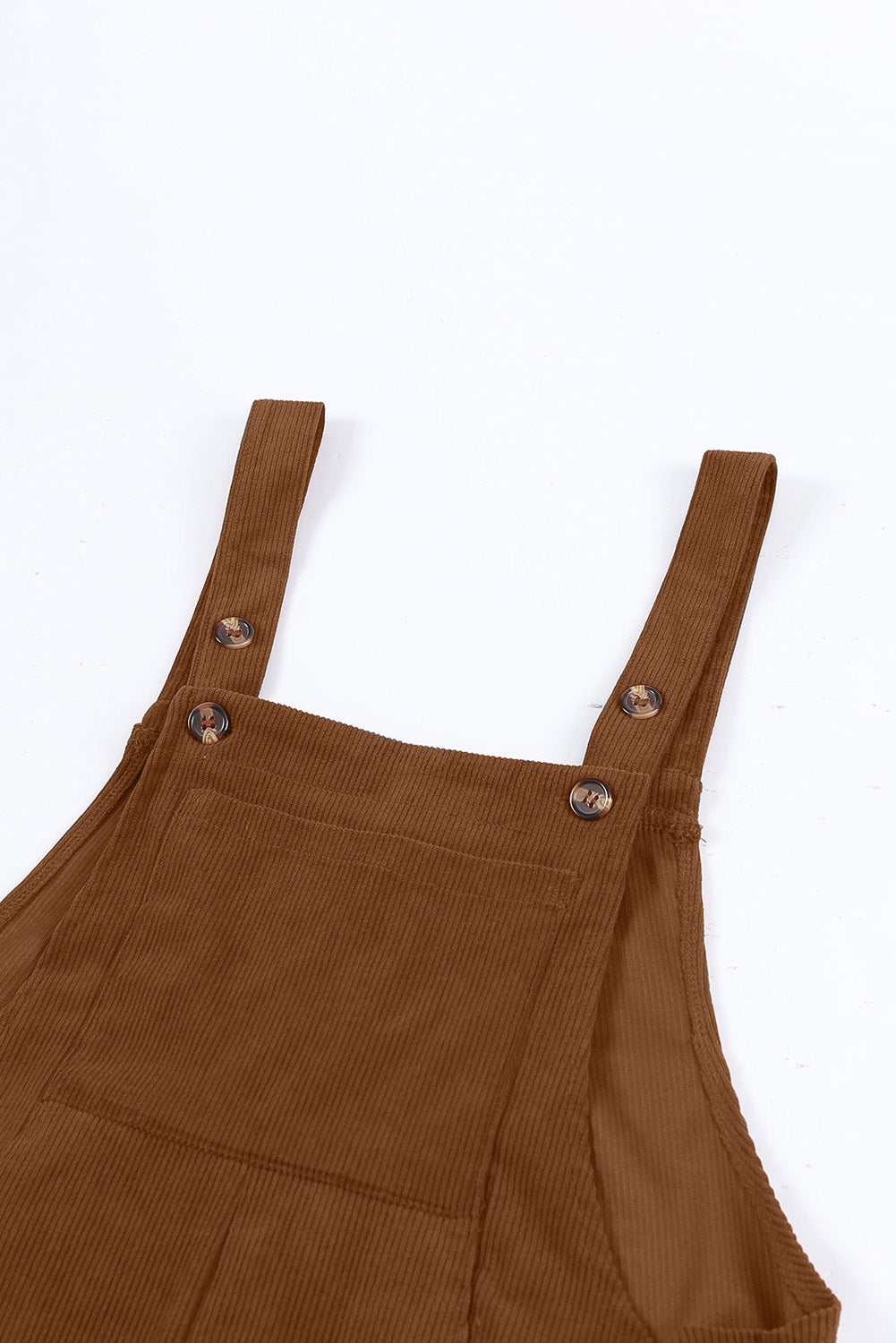 Brown Solid Color Corduroy Wide Leg Overalls