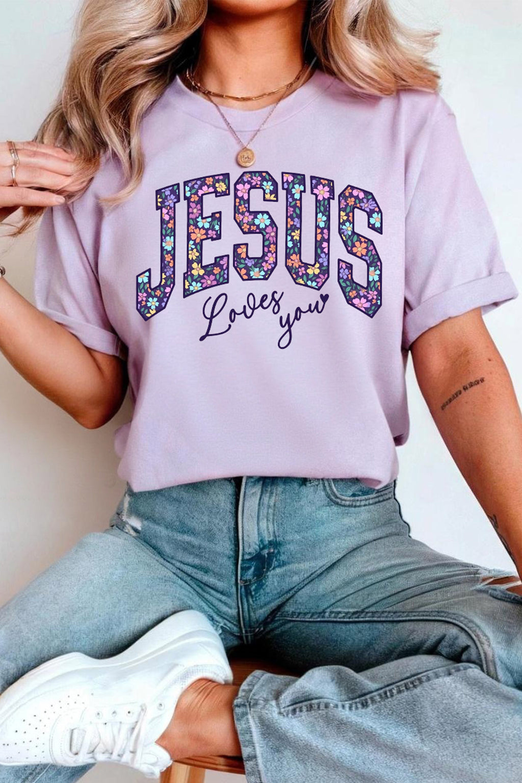 Orchid Petal Christian Floral Letter Graphic T Shirt