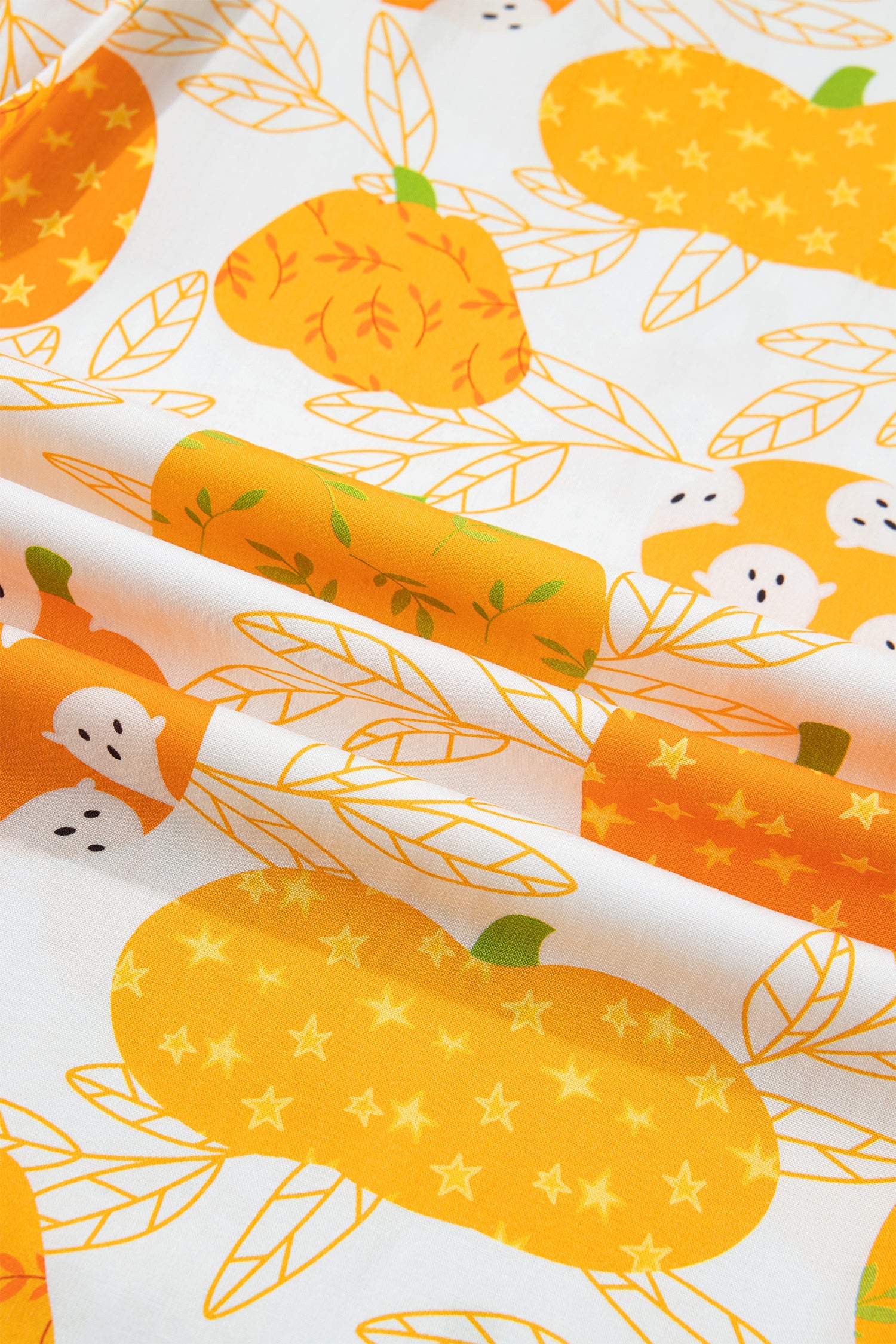 Orange Short Sleeve Pumpkin Print Polka Dot Trim Lounge Set