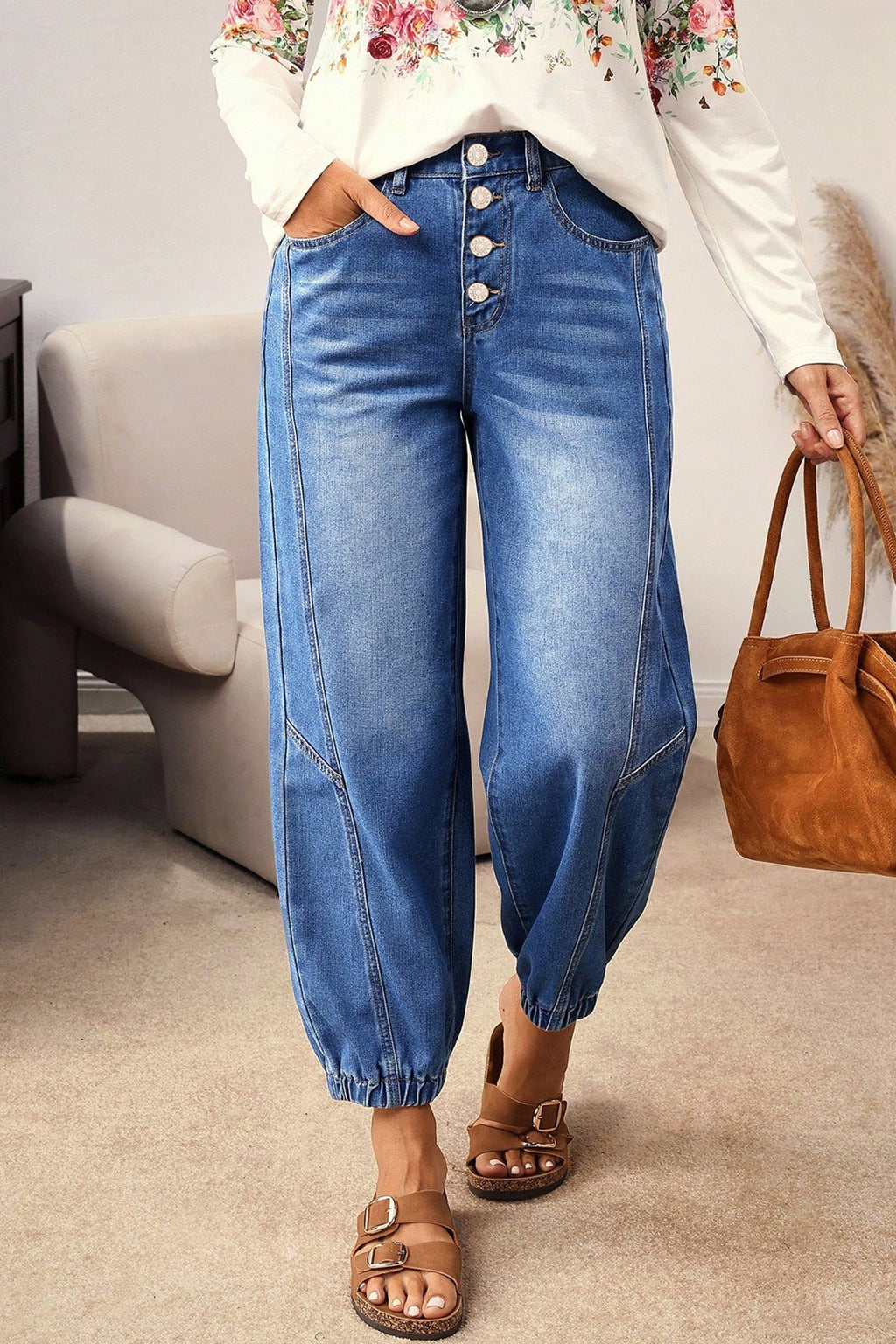 Blue Tapered Casual Loose Fit Jeans