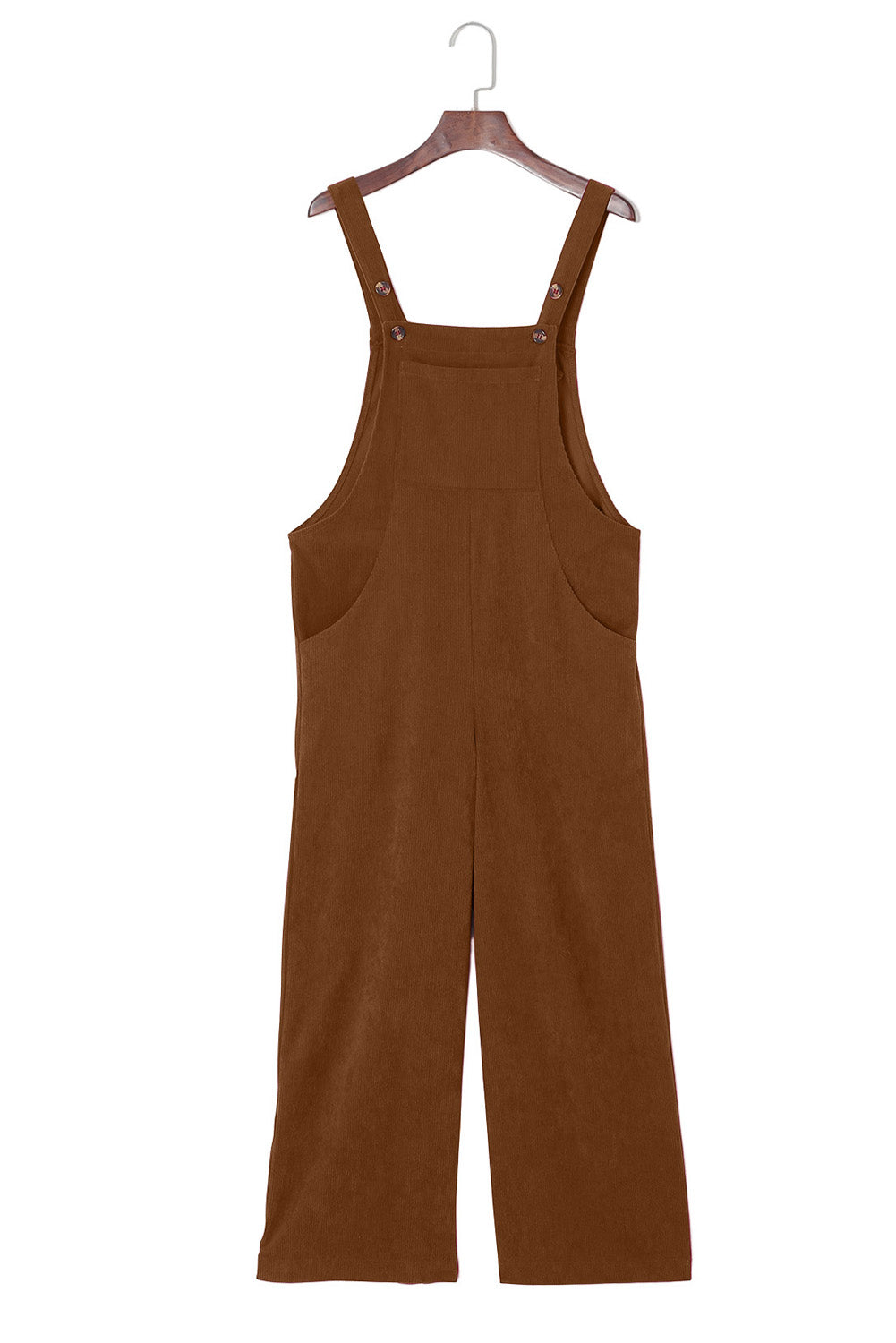 Brown Solid Color Corduroy Wide Leg Overalls