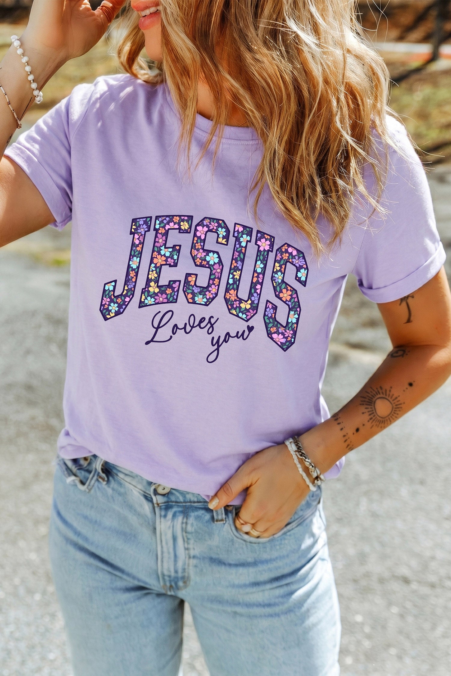Orchid Petal Christian Floral Letter Graphic T Shirt